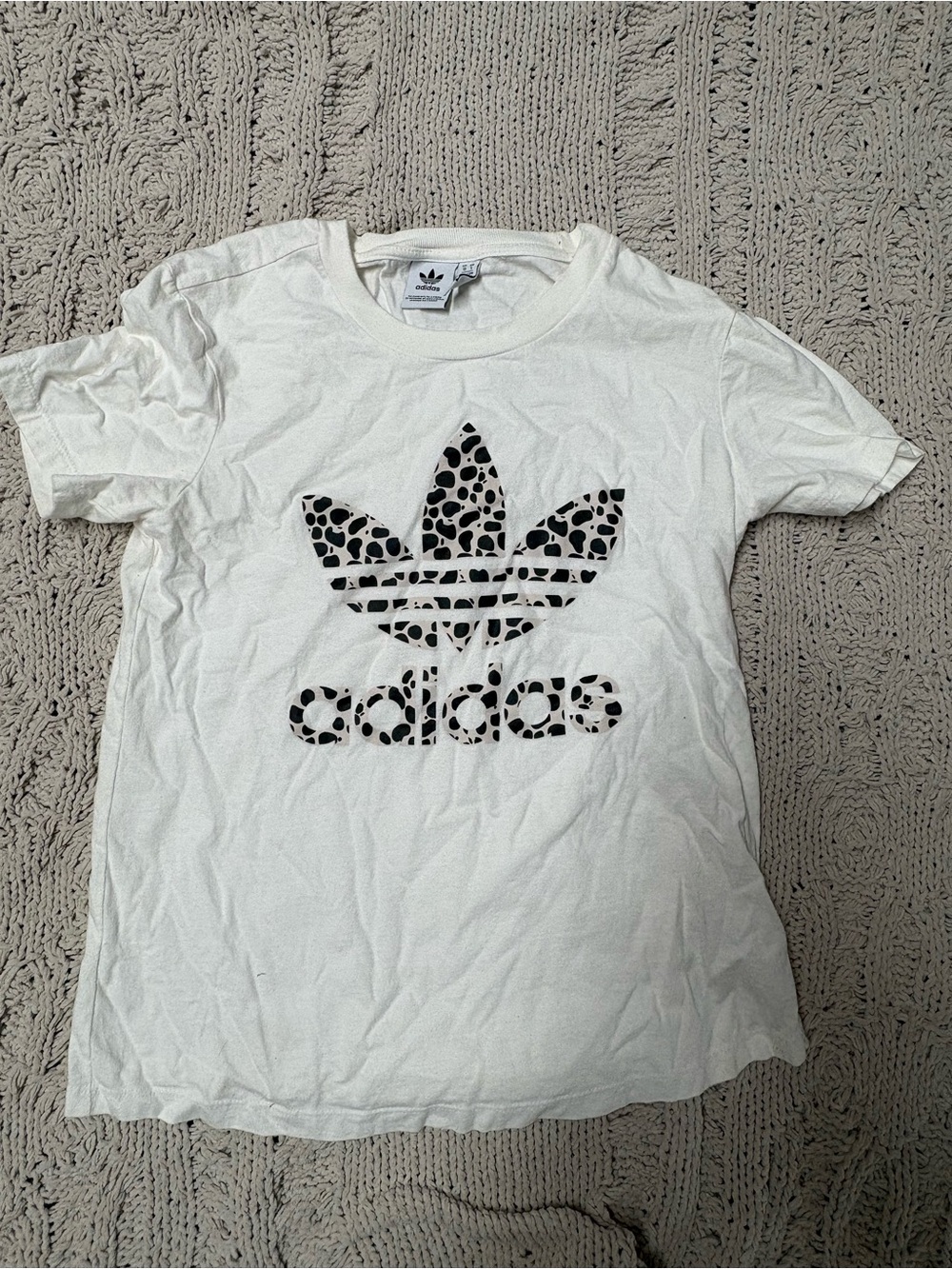adidas White Tee with Black Leopard Trefoil